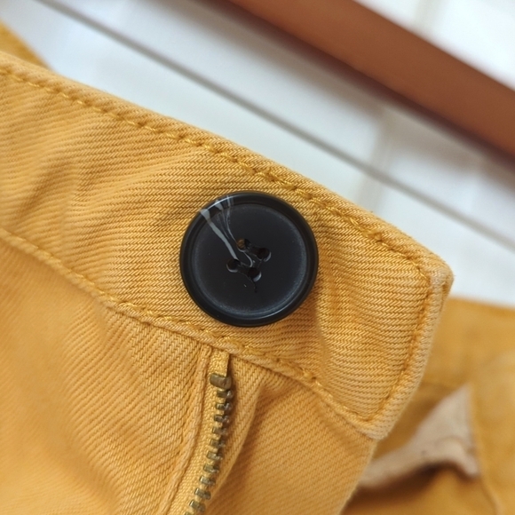 PacSun High Waisted Tie Belted Raw Hem A-Line Denim Mini Skirt Mustard Yellow 26 - Picture 5 of 13